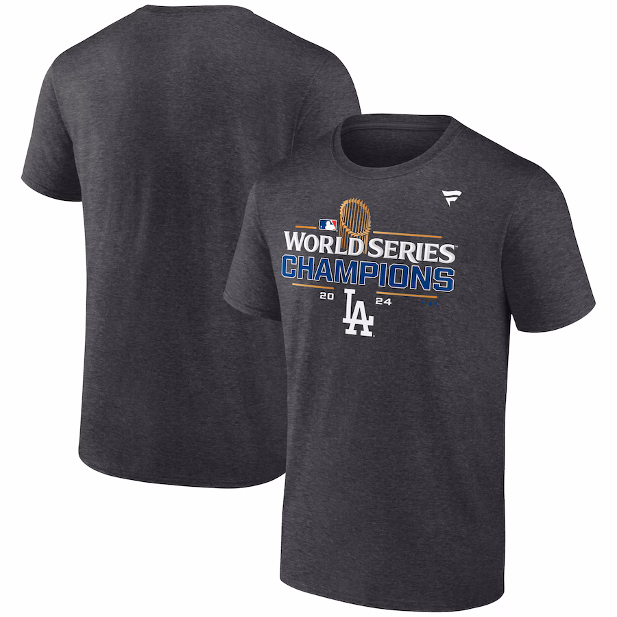Men's Los Angeles Dodgers Fanatics Heather Charcoal 2024 World Series Champions Locker Room T-Shirt メンズ ロサンゼルス・ドジャース 2024年 ワールド・シリーズ・チャンピオン T-シャツ