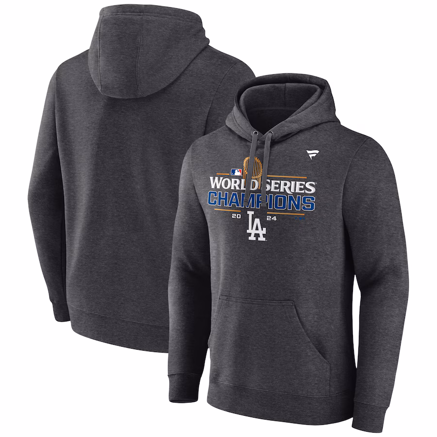 Men's Los Angeles Dodgers Fanatics Heather Charcoal 2024 World Series Champions Locker Room Pullover Hoodie メンズ ロサンゼルス・ドジャース 2024年 ワールド・シリーズ・チャンピオン パーカー